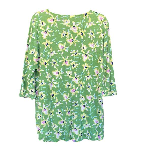 J Jill Womens Rayon Top Medium Green Floral Vneck 3/4 Sleeve Casual Spring - Picture 2 of 11